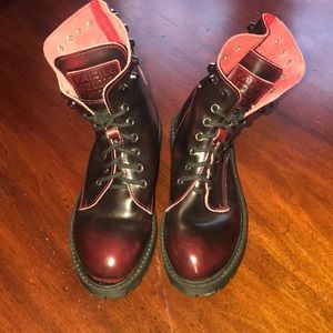 Red combat boots